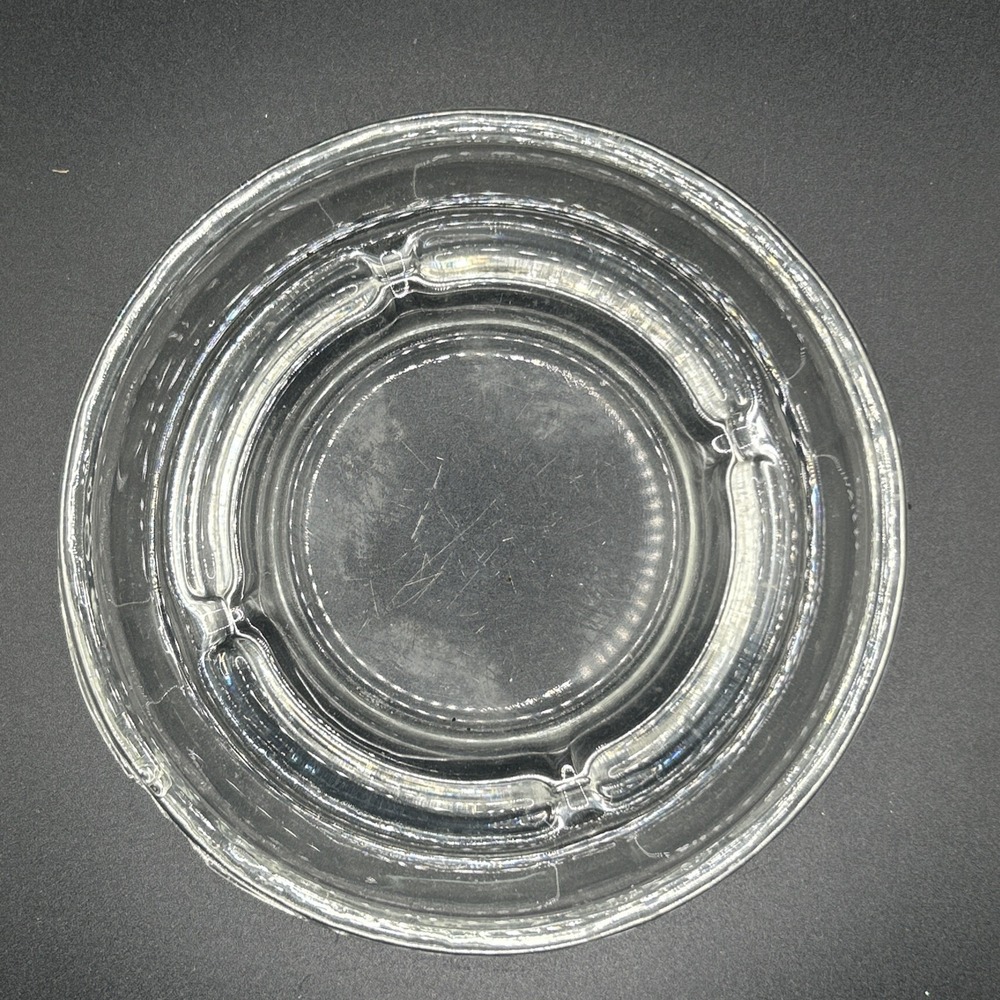 Vintage Clear Glass Round Ashtray 4 Slot Cigarette Cigar Tobaccocare Mid Century